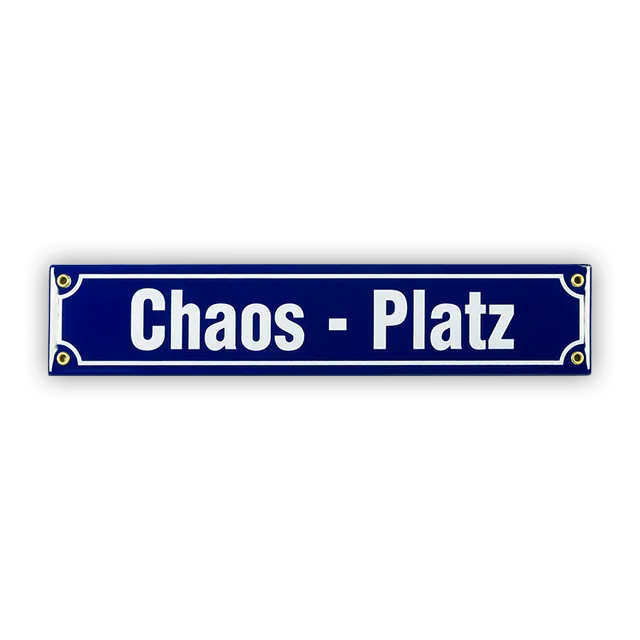 Münder Email Mini-Straßenschild Chaos-Platz 40x8 cm blau