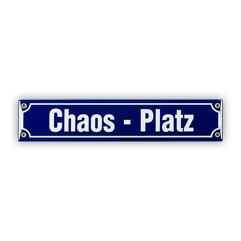 Münder Email Mini-Straßenschild Chaos-Platz 40x8 cm blau