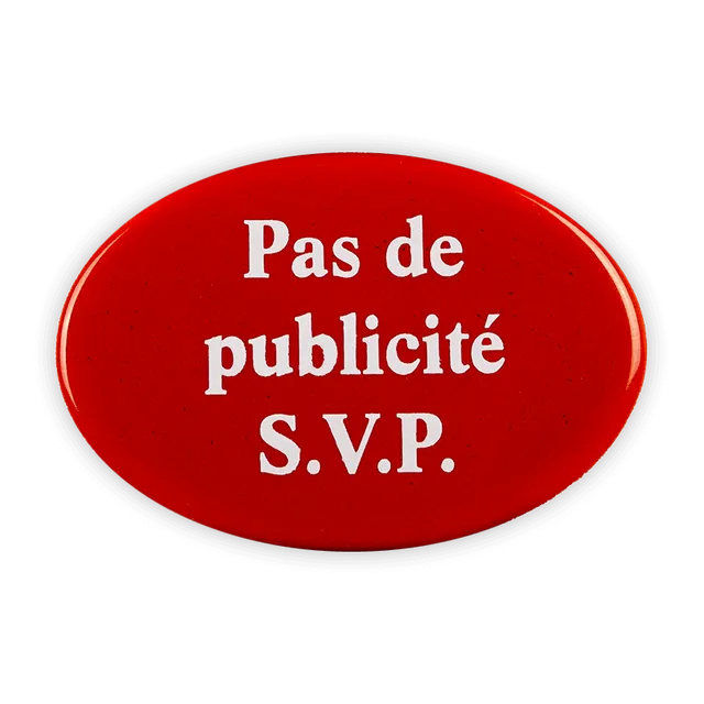 Münder Email Emailschild oval 6x4 cm Pas de publicité rot-weiß