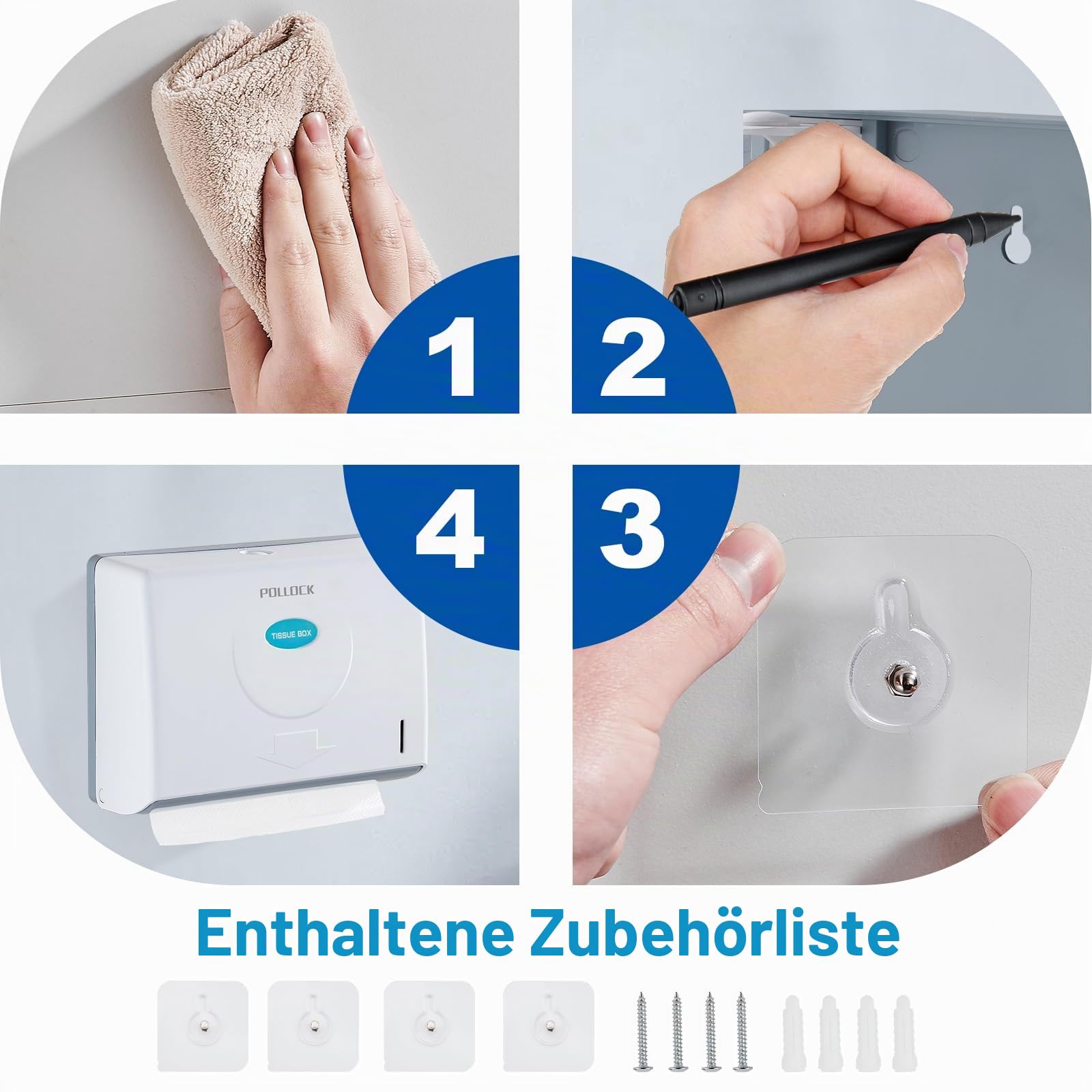 Pollock Papierhandtuchspender Wand Weiß ABS 200 Blatt