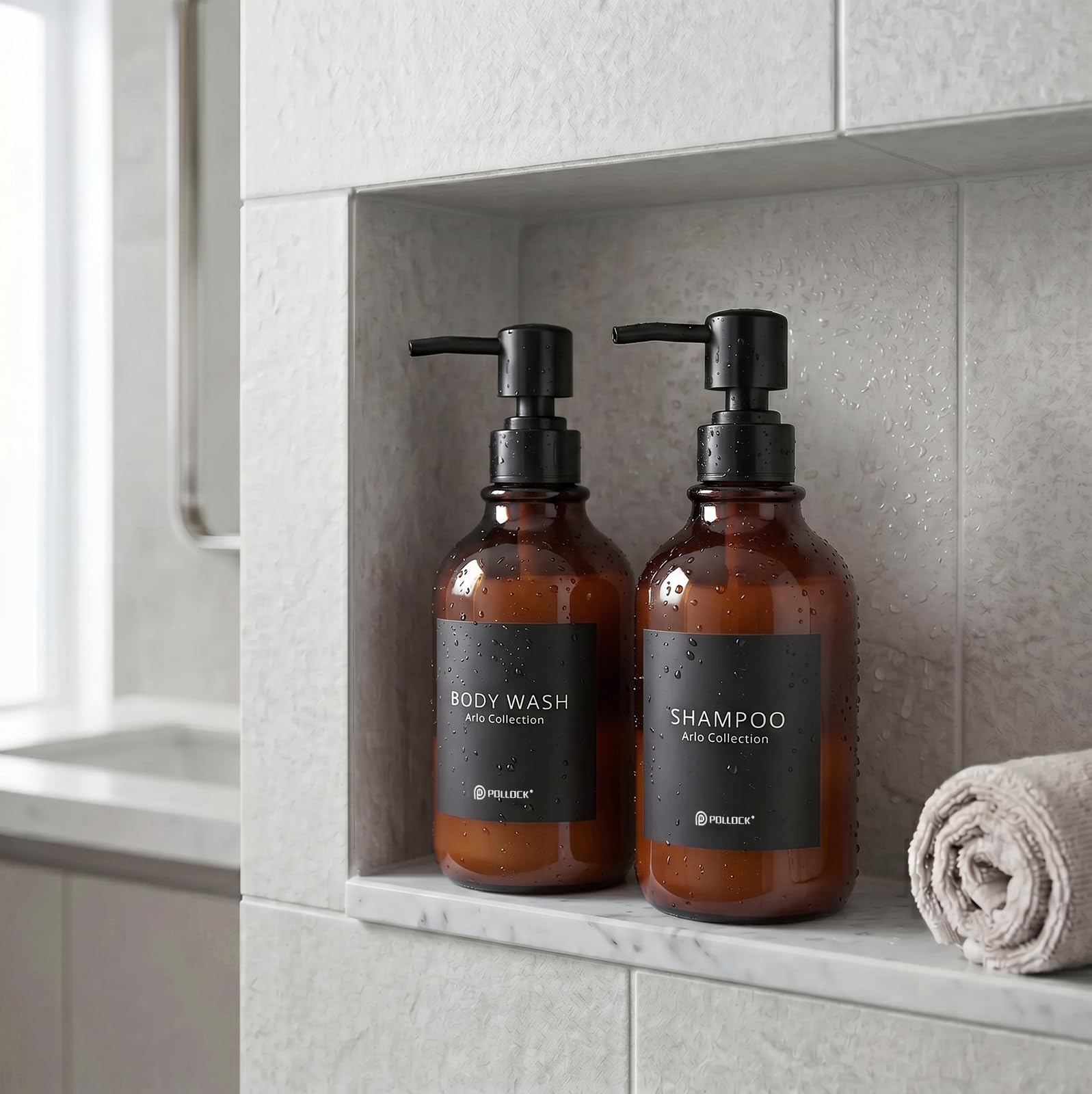 Pollock Soap Dispensers Seifenspender 2x500ml Bernstein Schwarz Pumpe