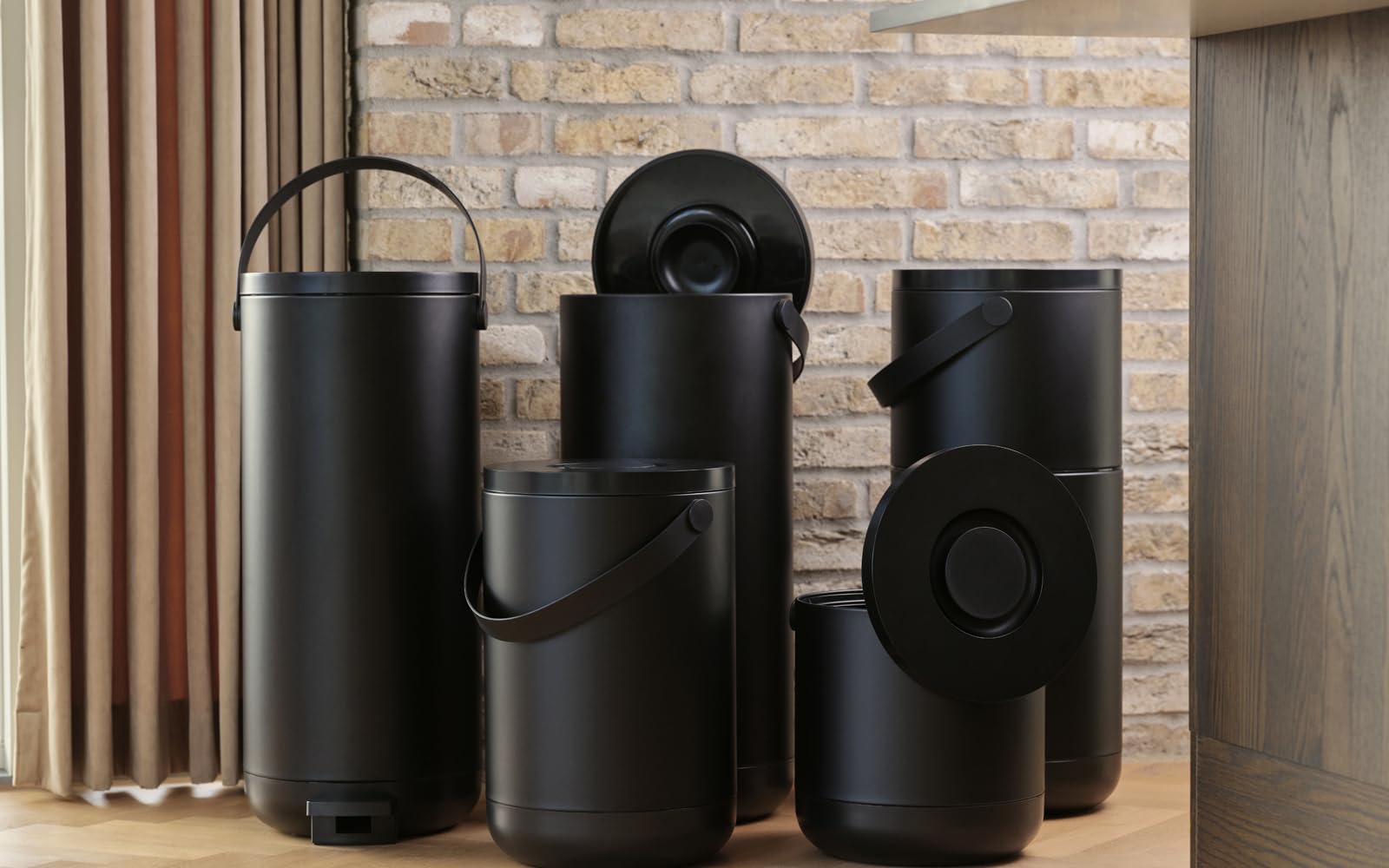 Zone Denmark Circular Abfalleimer 22+12L Schwarz Klickdeckel