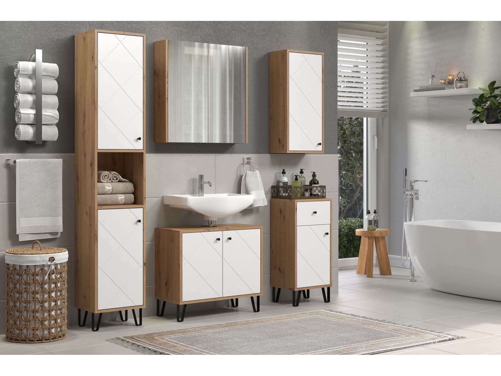 trendteam Touch Waschbeckenunterschrank Eiche weiß