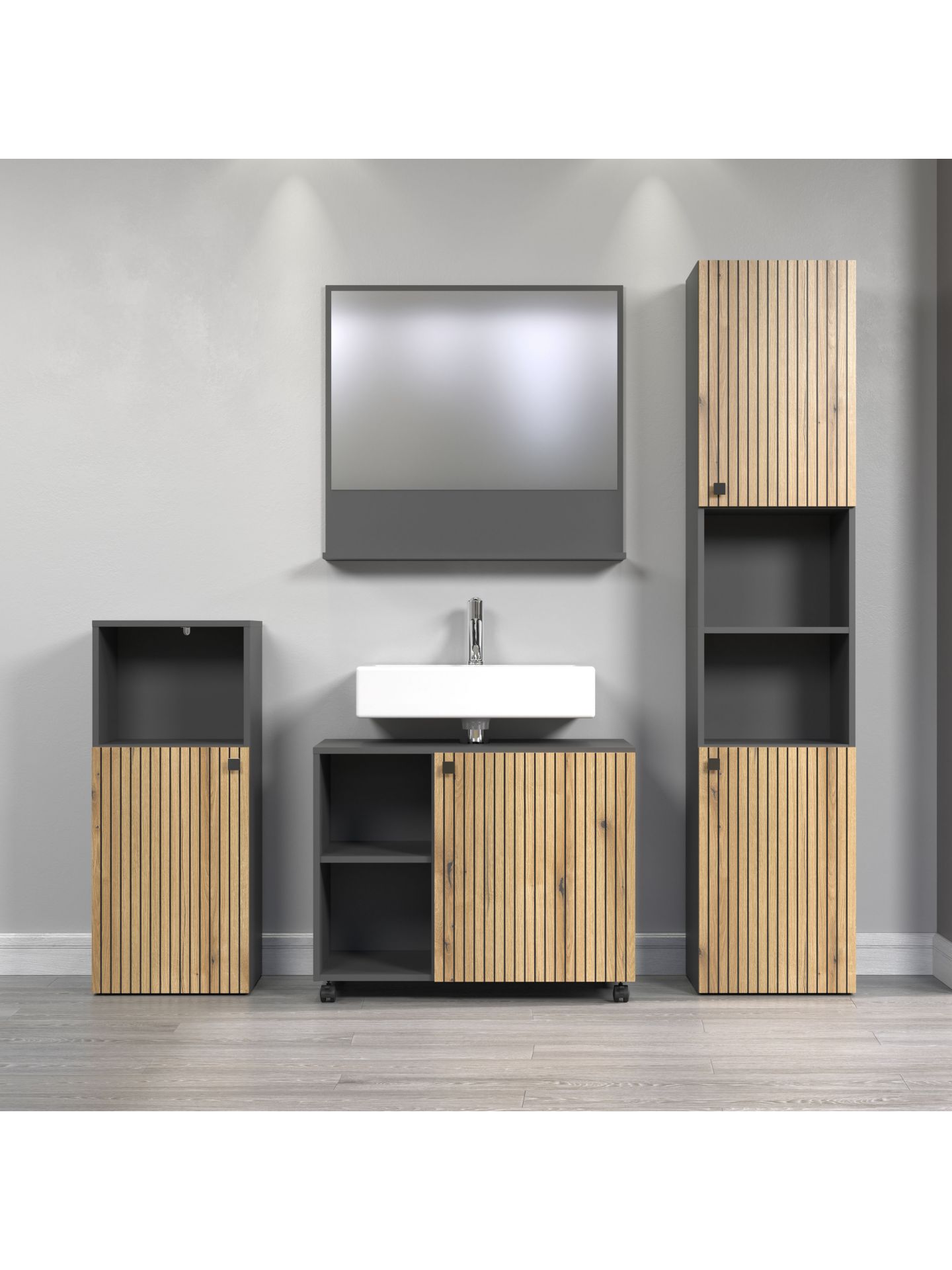 trendteam PureBliss Badkombination anthrazit Eiche 4-tlg