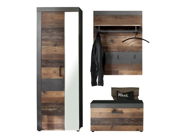 trendteam Indy GD-Kombination Graphit Grau Flurgarderobe Old Wood