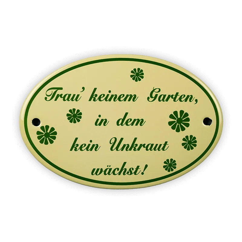 Münder Email Emaille Lagerschilder Trau keinem Garten Schild 15x10 cm