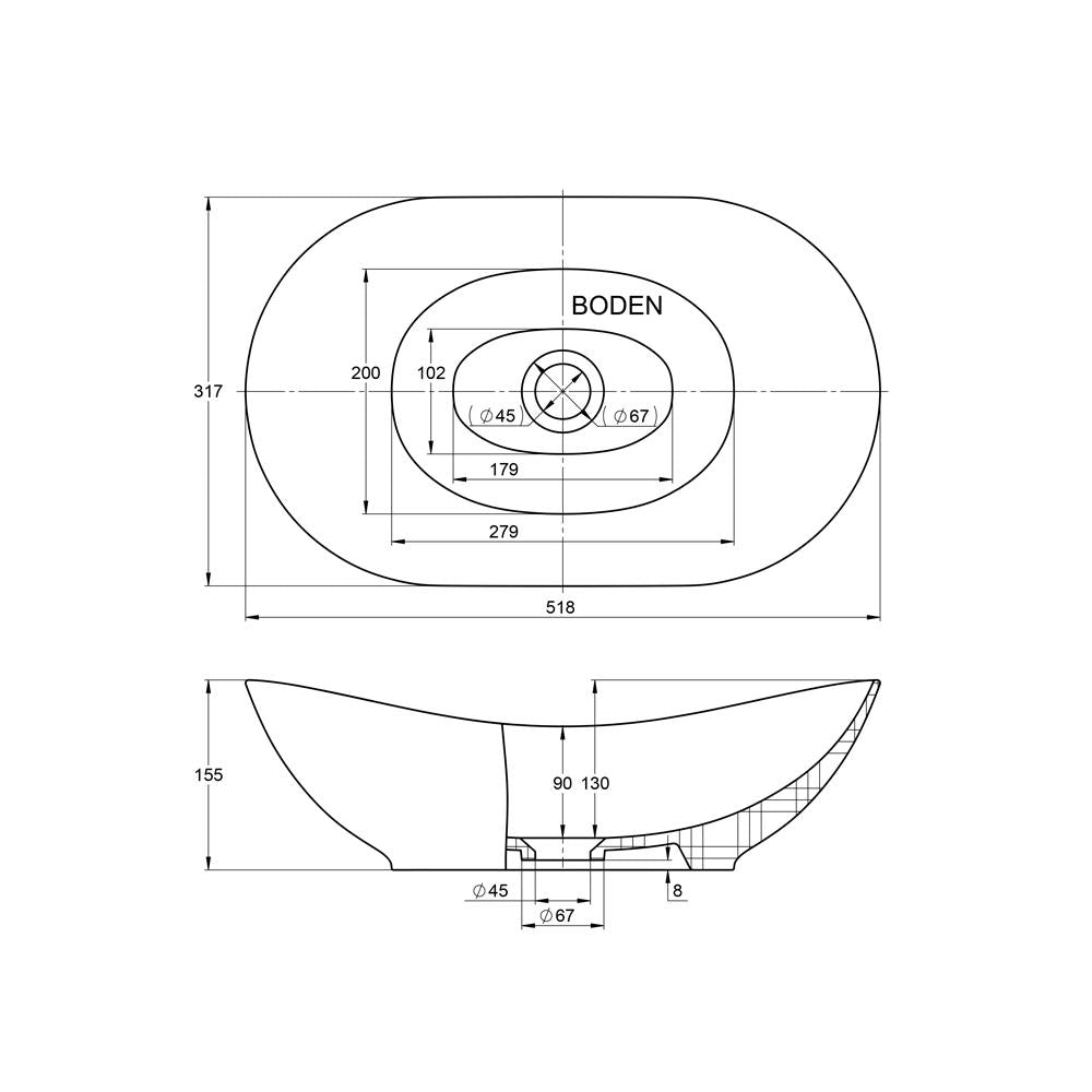 Treos Serie 800 Aufsatzbecken Keramik 520x320 weiß