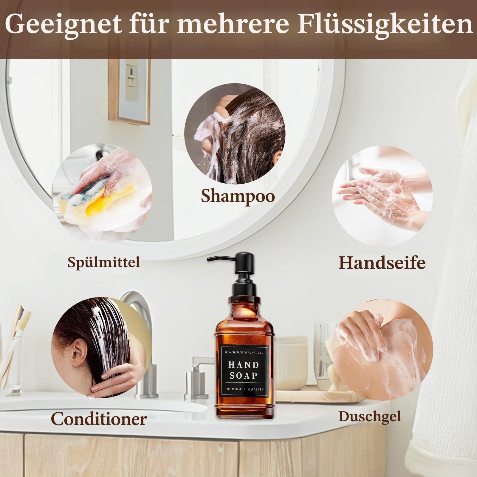 Pollock Seifenspender Glas 2x500 ml Bernstein-Schwarz Pumpe