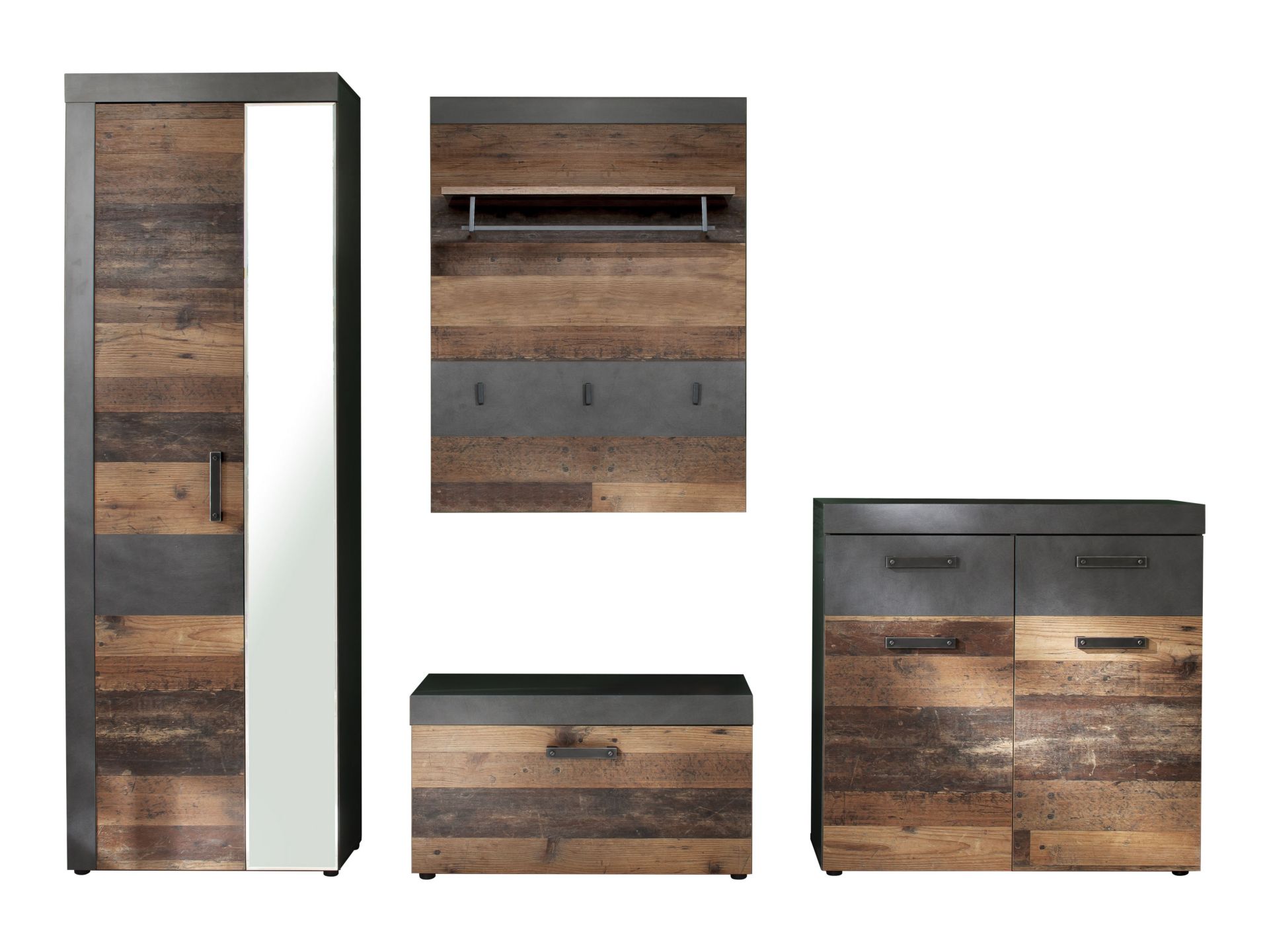 trendteam Indy GD-Kombination Graphit Garderobe Old Wood