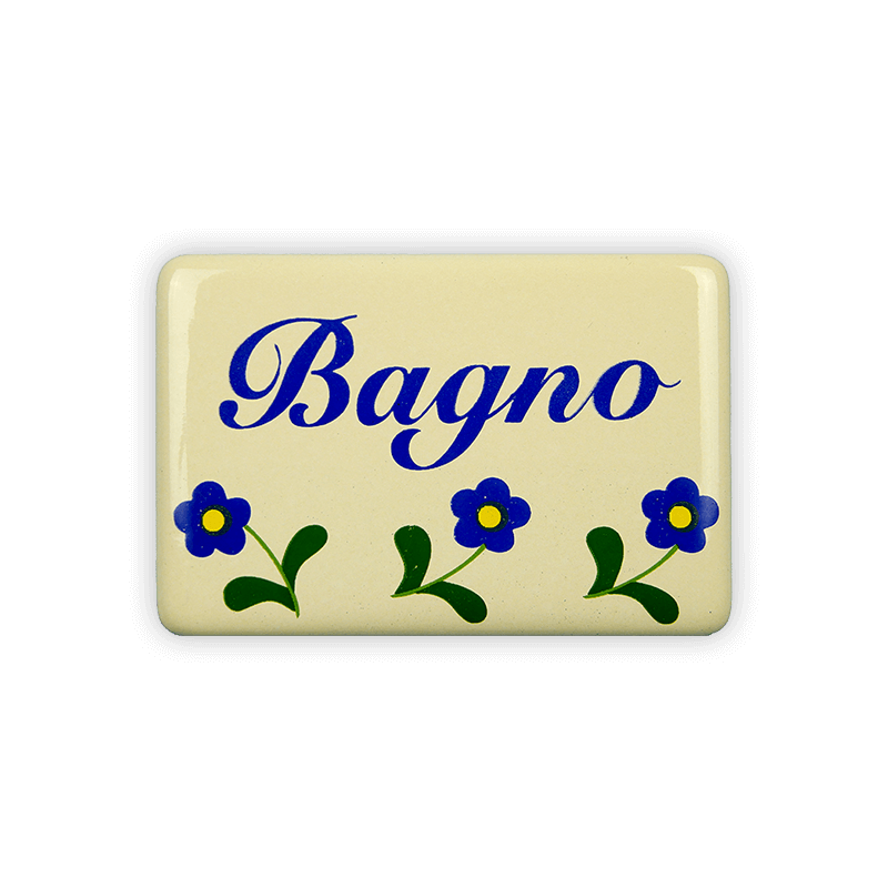 Münder Email Emailschild Bagno 6x4 cm creme/blau Blümchen