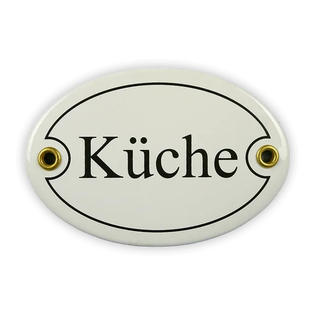 Münder Email Küche Türschild oval 10,5x7 cm weiß/schwarz