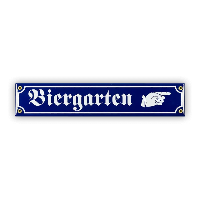 Münder Email Biergarten Mini-Straßenschild 40 cm blau/weiß Hand rechts