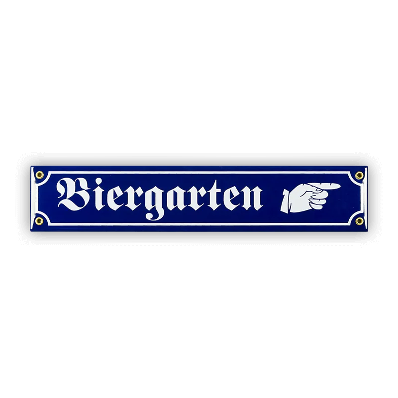 Münder Email Biergarten Mini-Straßenschild 40 cm blau/weiß Hand rechts
