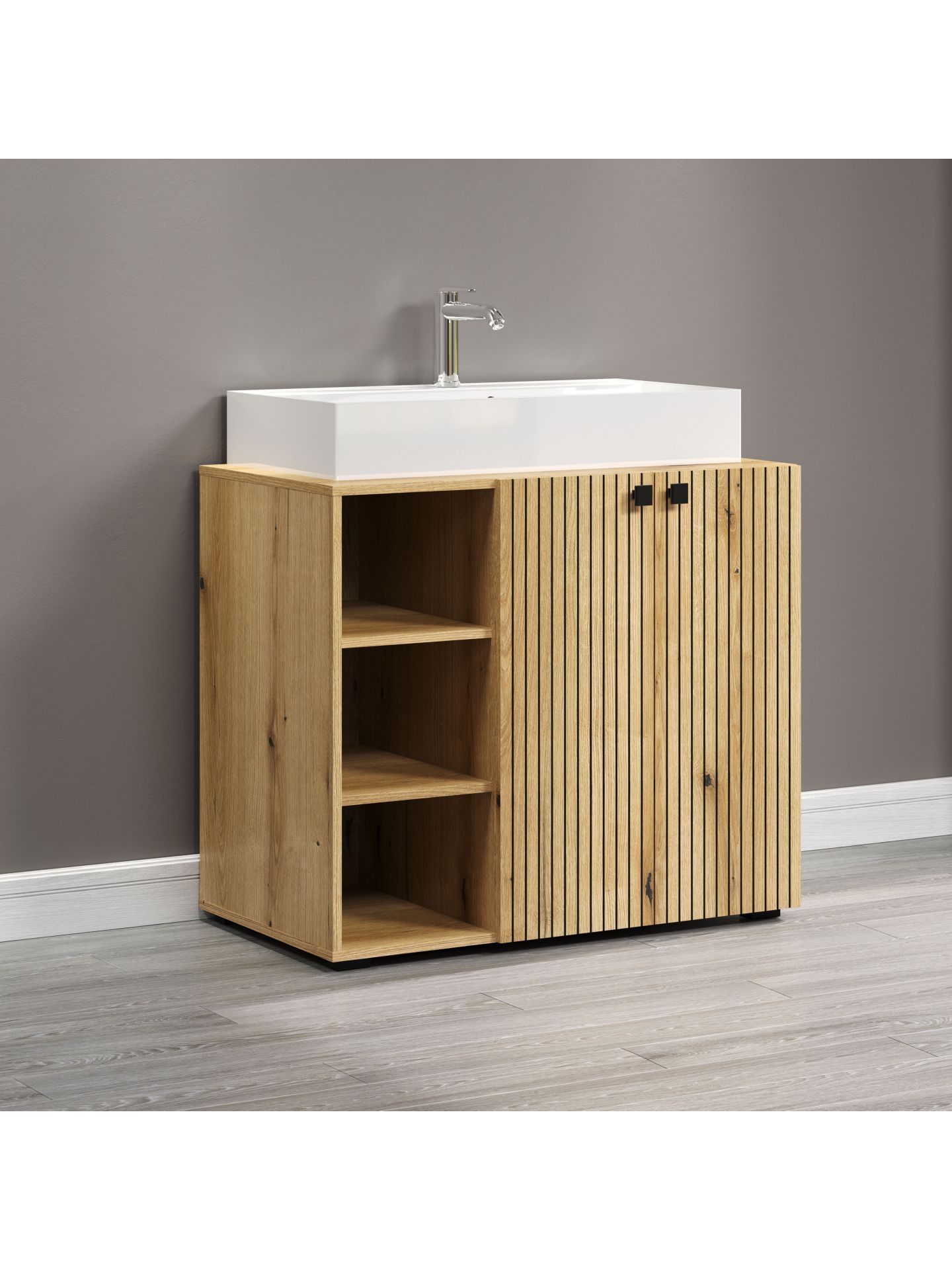 trendteam PureBliss Waschbeckenunterschrank Eiche mit Becken