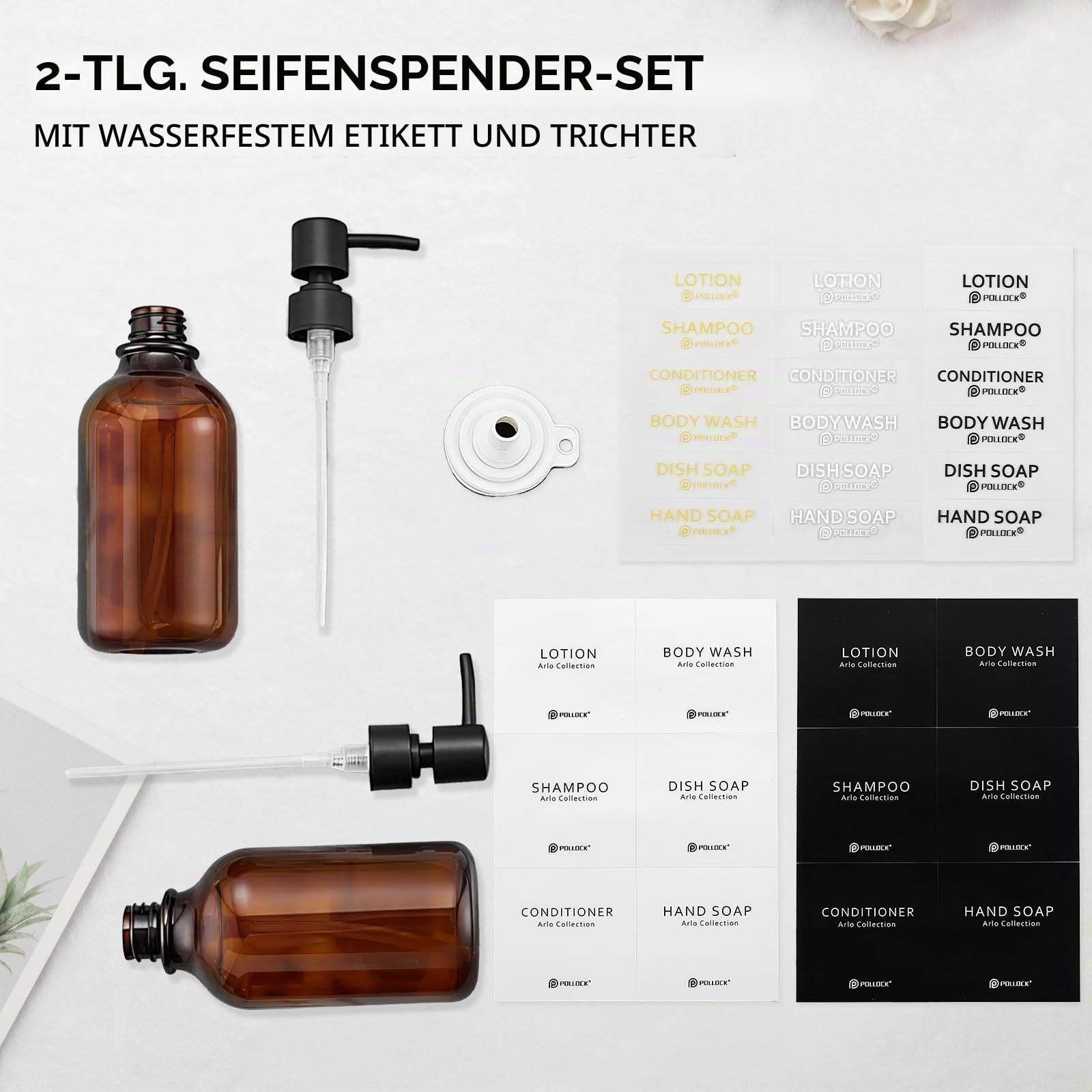 Pollock Soap Dispensers Seifenspender 2x500ml Bernstein Schwarz Pumpe