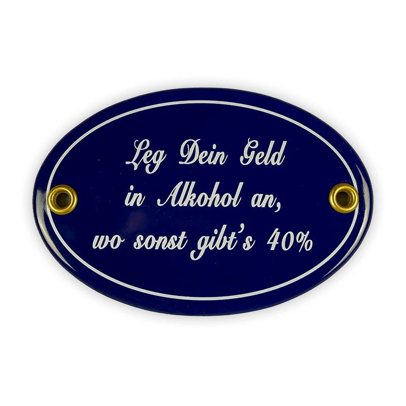 Münder Email Emaille Lagerschilder Alkohol Emailschild 10,5x7 cm blau