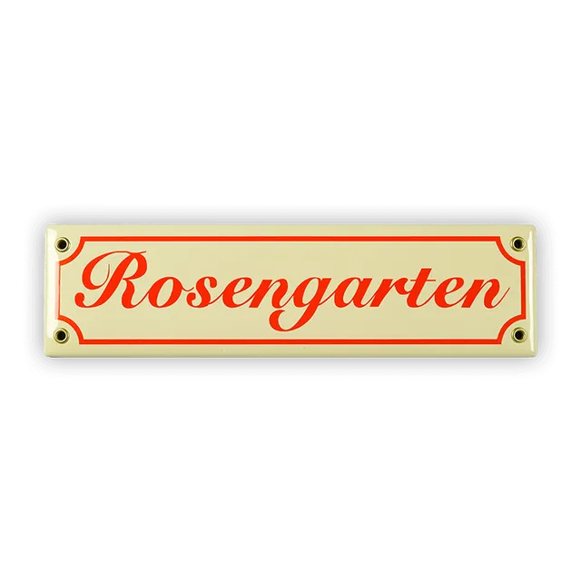 Münder Email Mini-Straßenschild Rosengarten 30 cm beige
