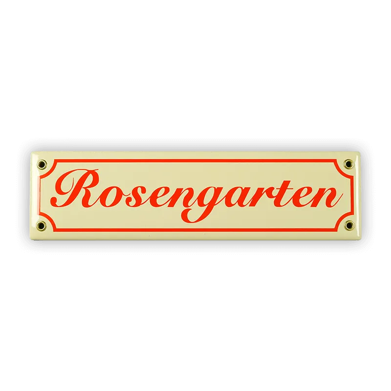 Münder Email Mini-Straßenschild Rosengarten 30 cm beige