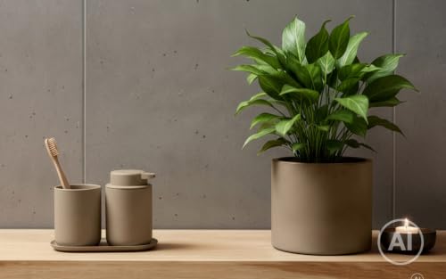 Zone Denmark Ume Badset Taupe Seifenspender Becher Tablett