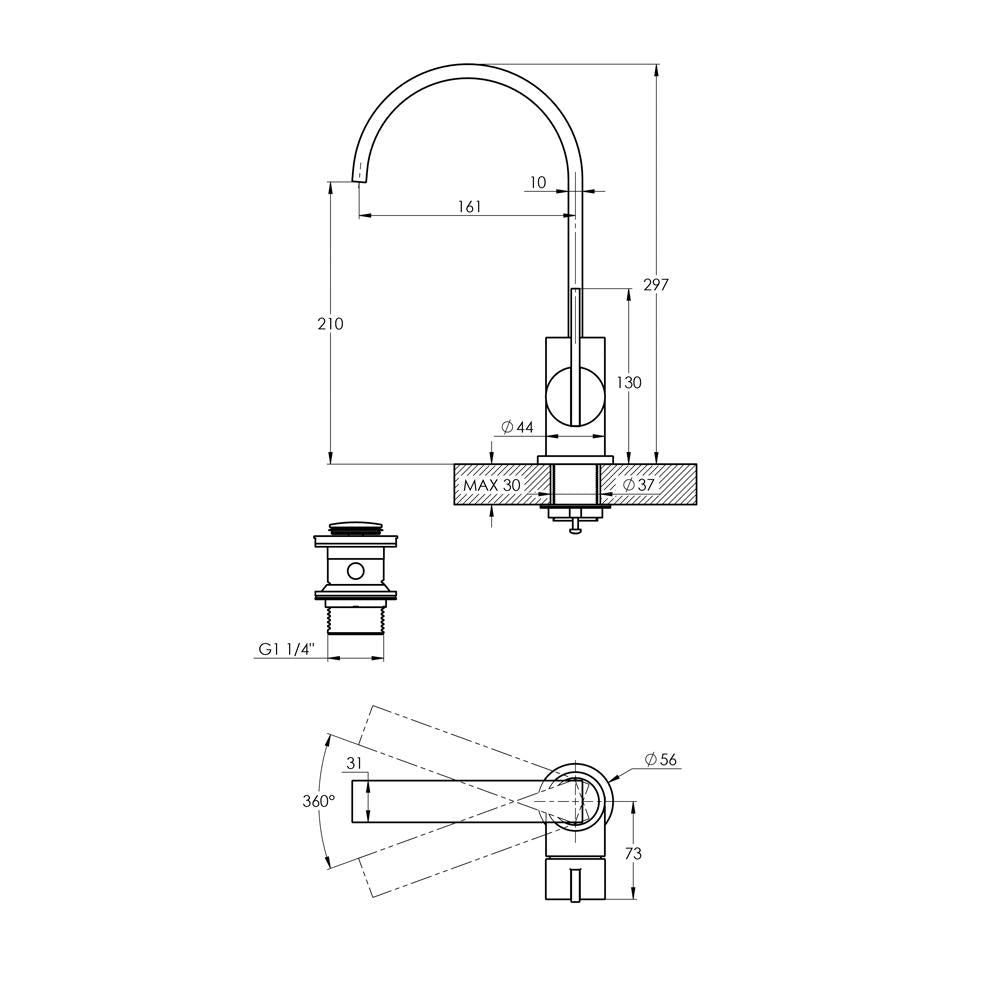 Treos Serie 195 Waschtischarmatur Brushed Gold 297 mm