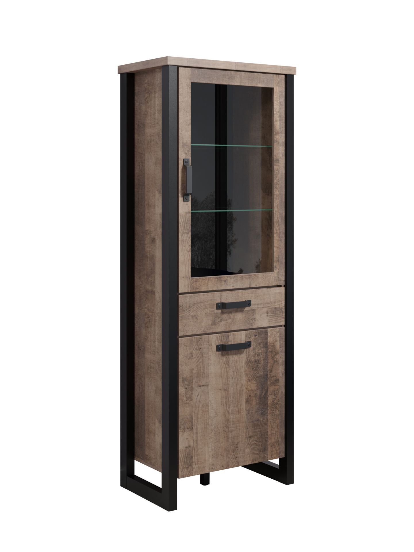 trendteam Emile Standvitrine Eiche Tabak Schwarz