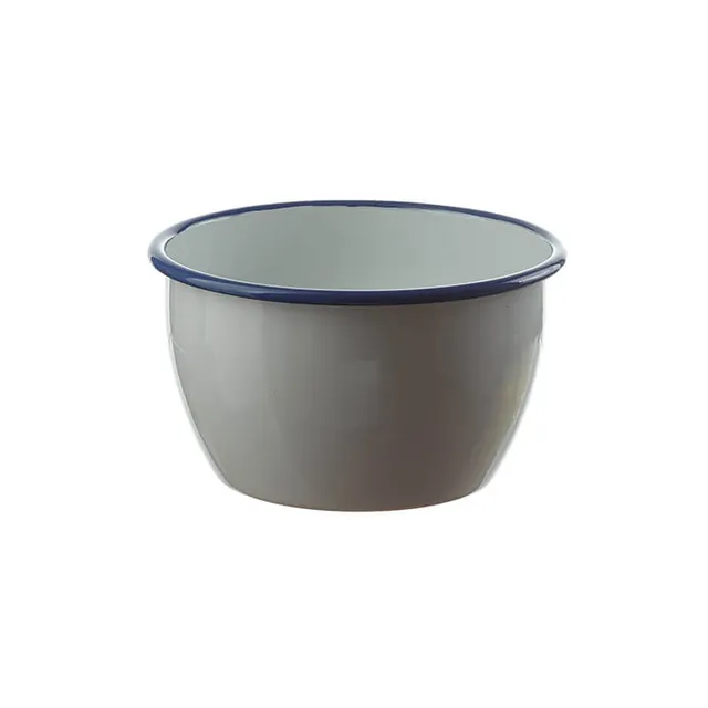 Münder Email Nostalgie-Geschirr Salatschüssel 18 cm weiß blauer Rand