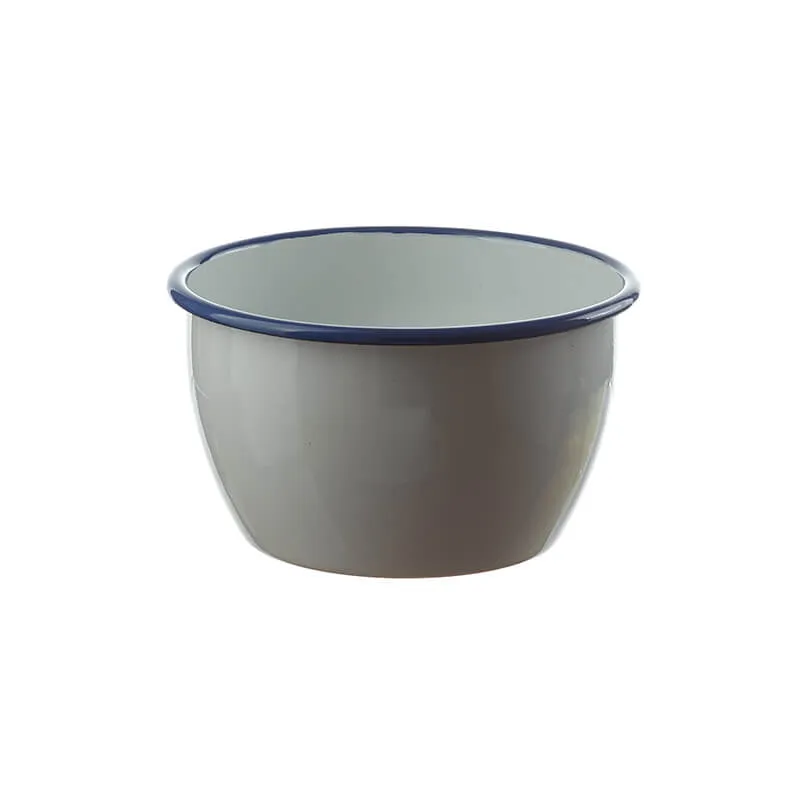 Münder Email Nostalgie-Geschirr Salatschüssel 18 cm weiß blauer Rand