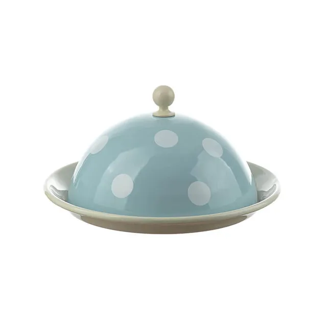Münder Nostalgie-Geschirr Butterdose 20 cm hellblau/Tupfen 2-teilig
