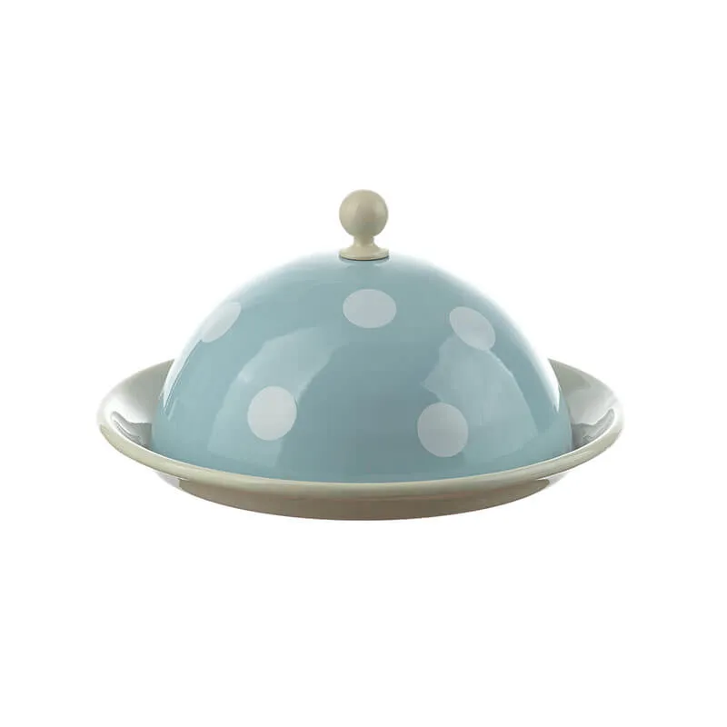 Münder Nostalgie-Geschirr Butterdose 20 cm hellblau/Tupfen 2-teilig