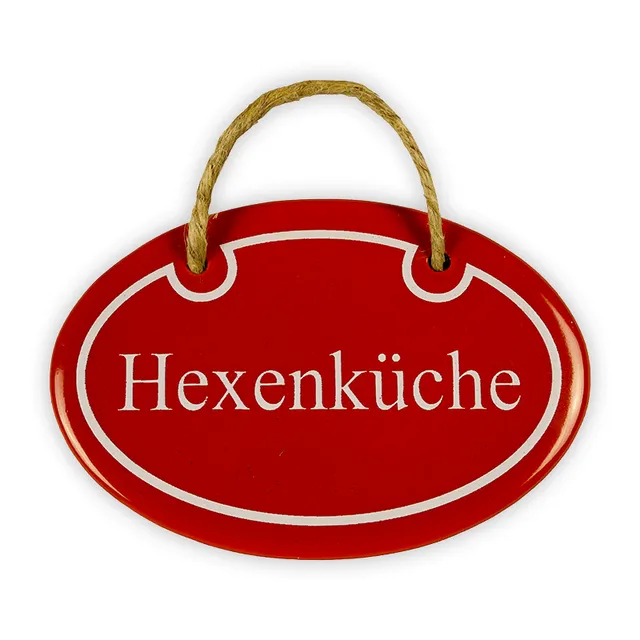 Münder Email Hexenküche Emailschild mit Kordel 10,5 cm rot