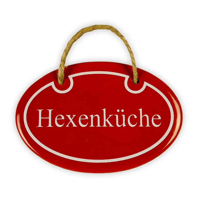 Münder Email Hexenküche Emailschild mit Kordel 10,5 cm rot