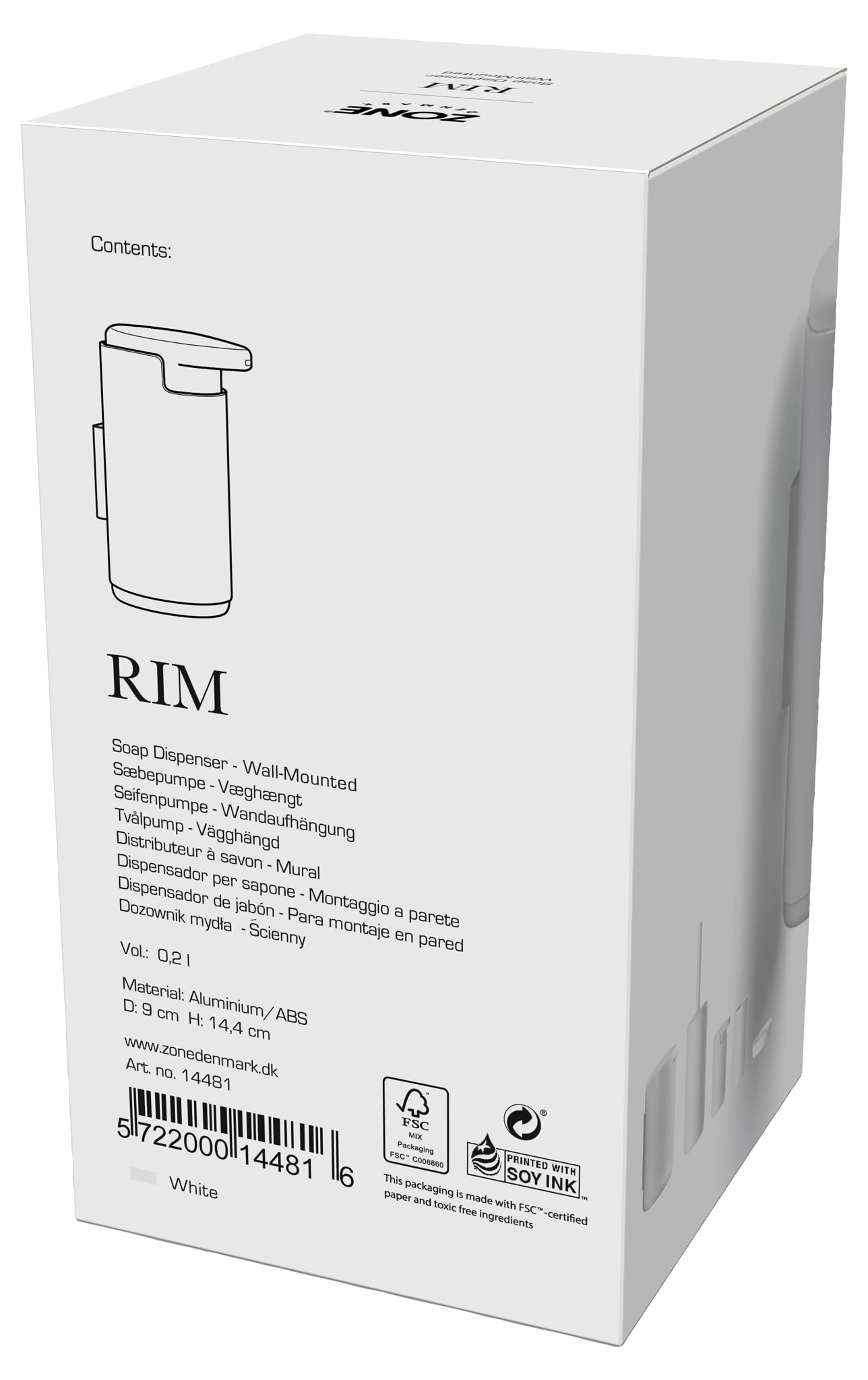 Zone Denmark Rim Seifenspender Wandmontage weiß 200 ml