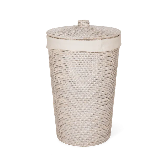 Decor Walther Basket WB Wäschekorb Rattan mit Deckel Leinen