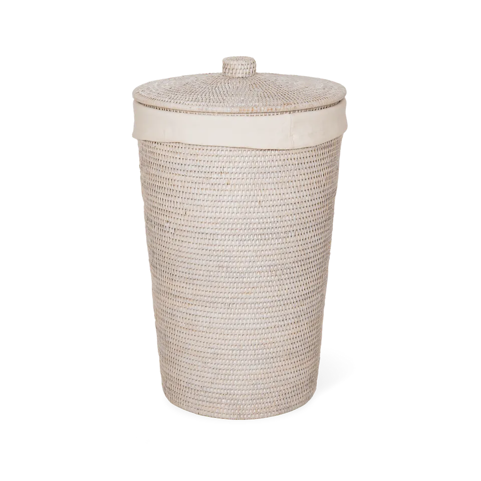 Decor Walther Basket WB Wäschekorb Rattan mit Deckel Leinen