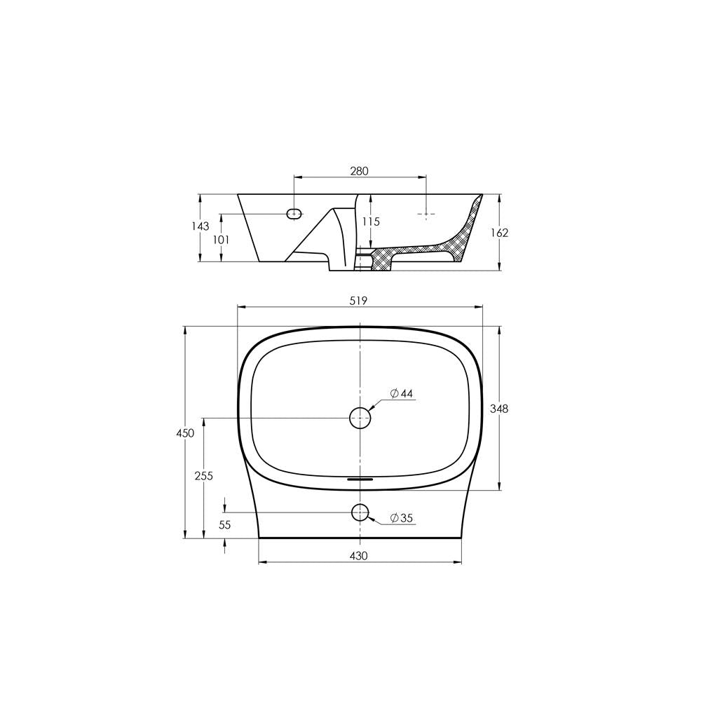 Treos Serie 730 Waschbecken 52x45 cm mit Hahnloch und Überlauf