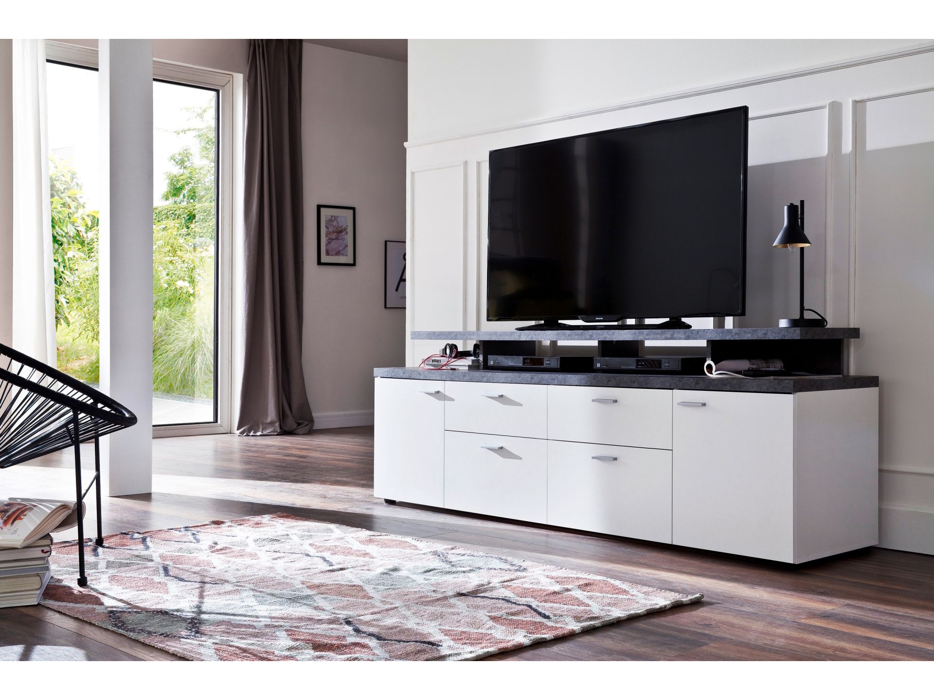 trendteam Mood TV-Lowboard weiß Stone dunkel