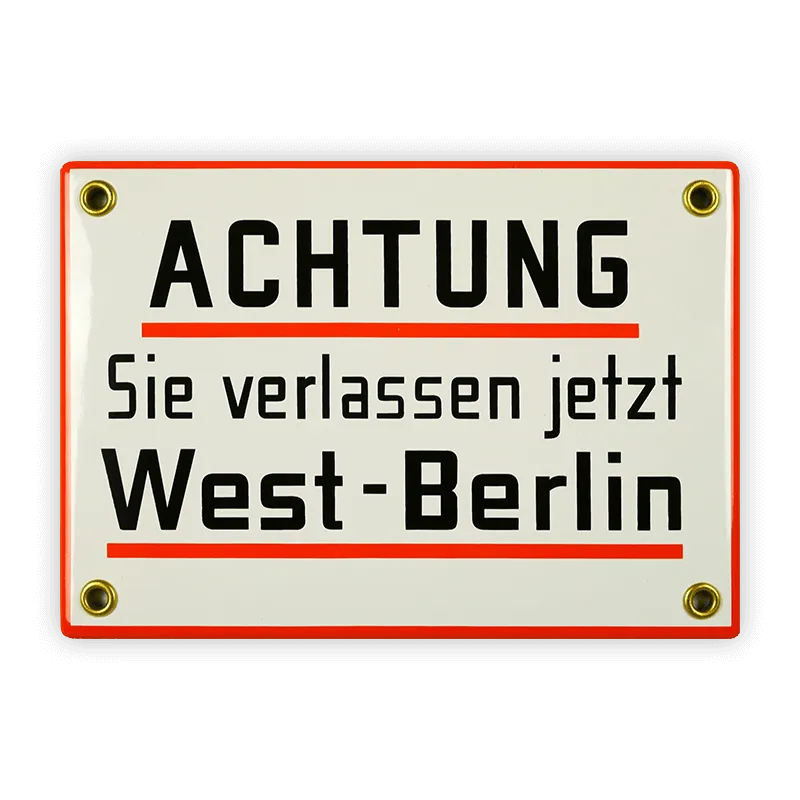 Münder Email Schild ACHTUNG West-Berlin 17x12 cm