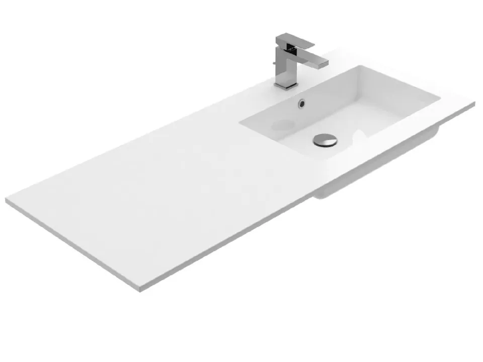 Treos Serie 750 Einbaubecken 1200x500 Ablage links weiß