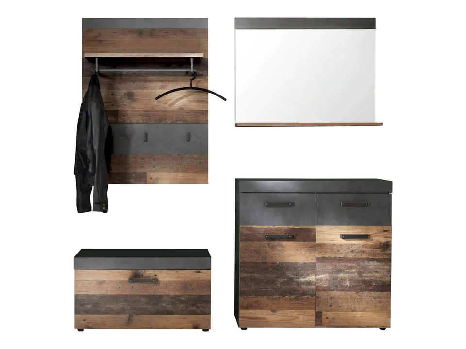 trendteam Indy Garderoben-Kombination Graphit Old Wood Flurgarderobe