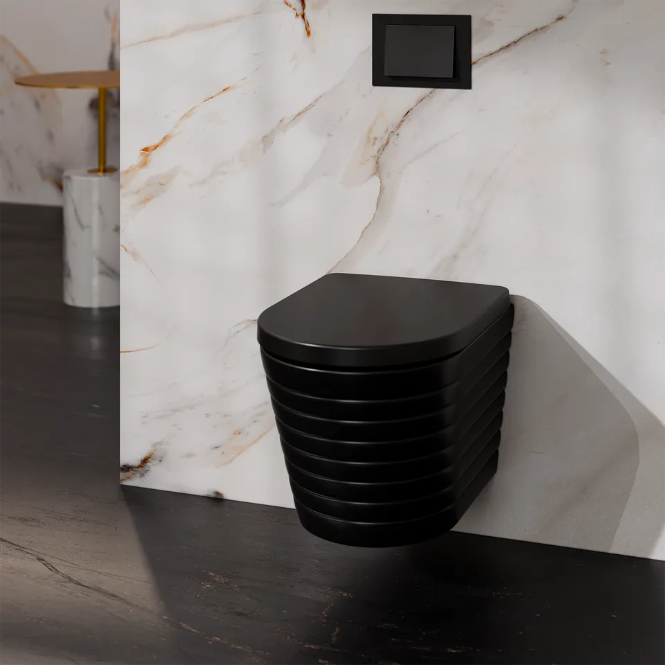 Treos Serie 810 Wand-WC Set Schwarz Spülrandlos 49 cm