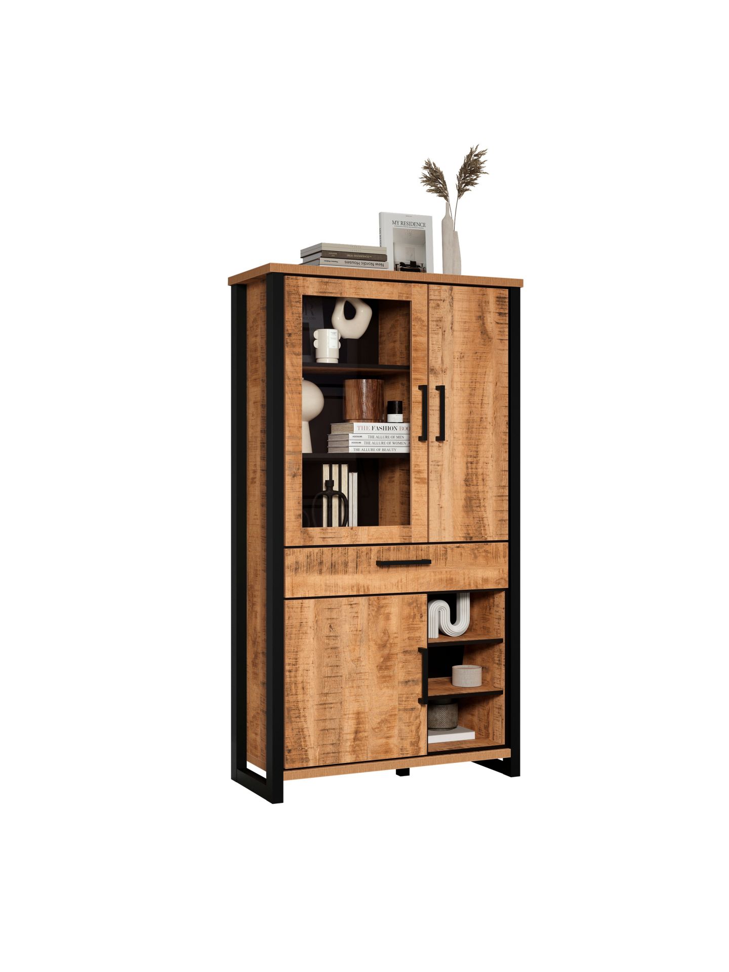 trendteam Enna Vitrine Mango Stauraumvitrine Schwarz Griff