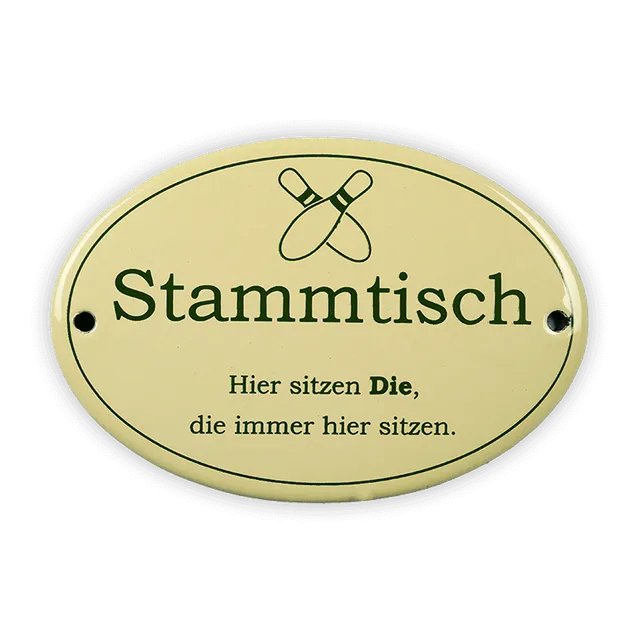 Münder Email Stammtisch Kegeln Emailschild oval 10,5x7 cm