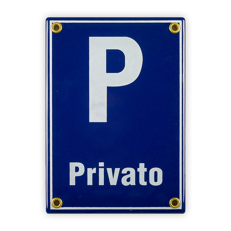 Münder Email Emailschild P Privato 12x17 cm blau/weiß