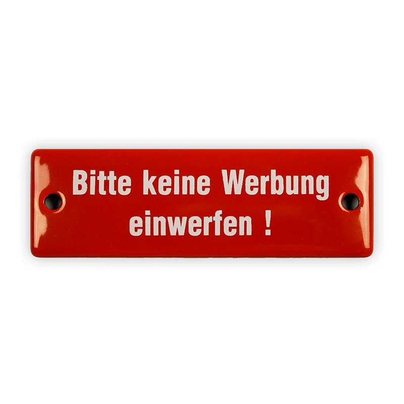 Münder Email Bitte keine Werbung Emailschild 12,5 cm rot