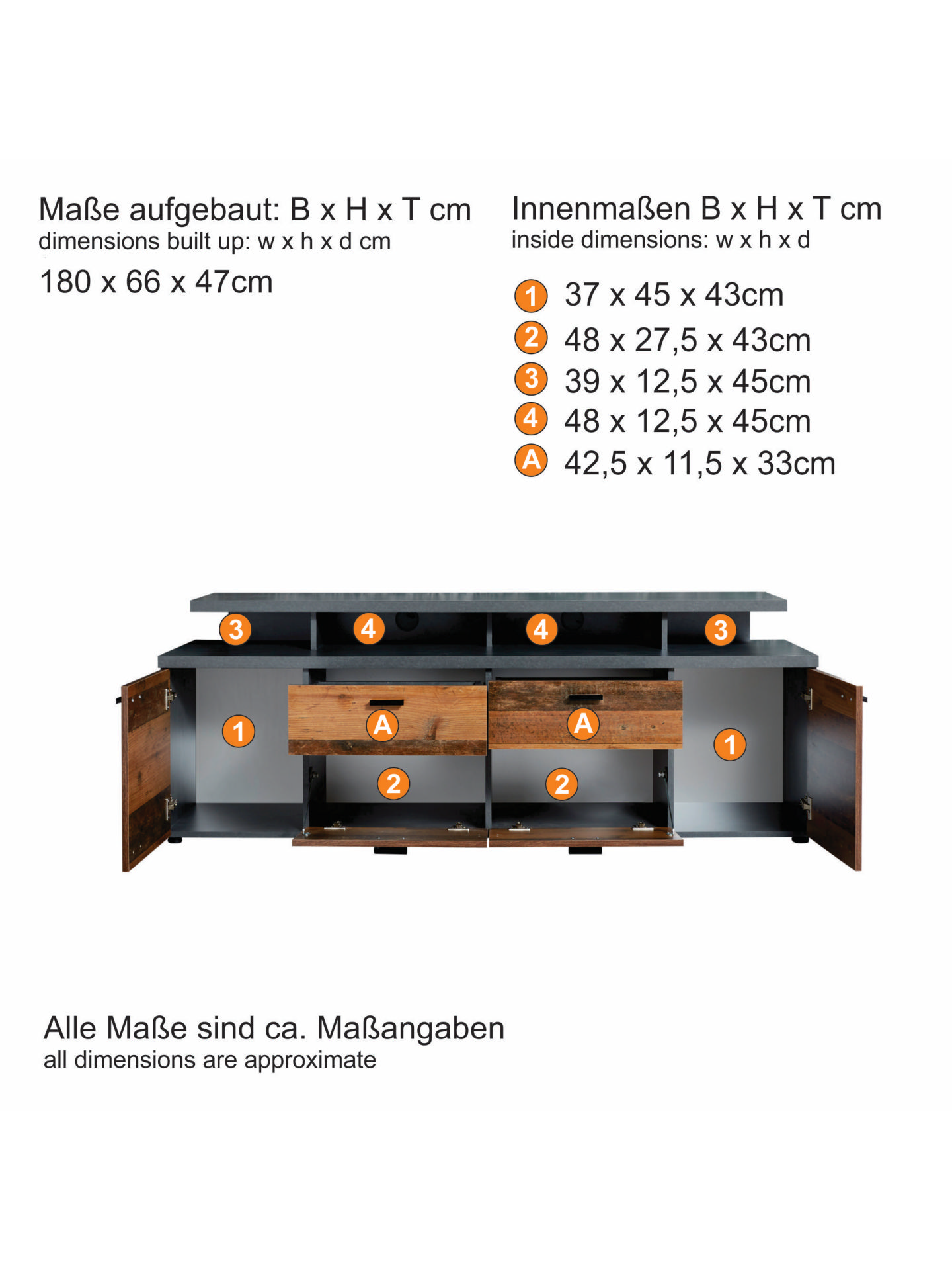 trendteam Mood TV-Lowboard Dunkelgrau Matera Old Wood
