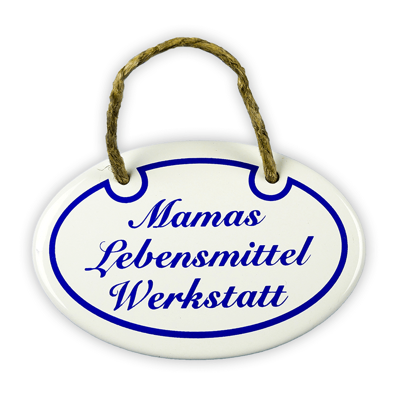 Münder Email Oval 10,5x7 cm Emailschild Mamas Lebensmittel Werkstatt
