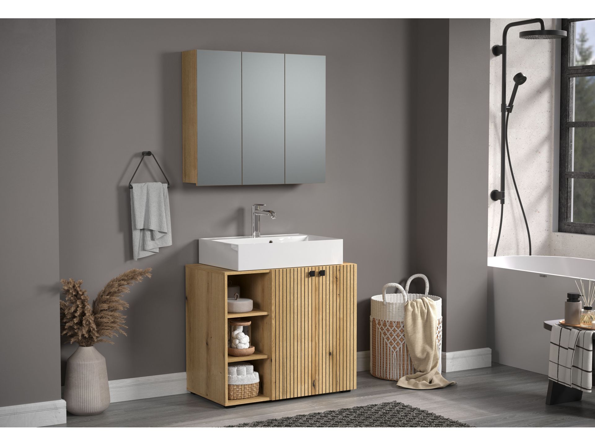 trendteam PureBliss Waschbeckenunterschrank Eiche mit Becken