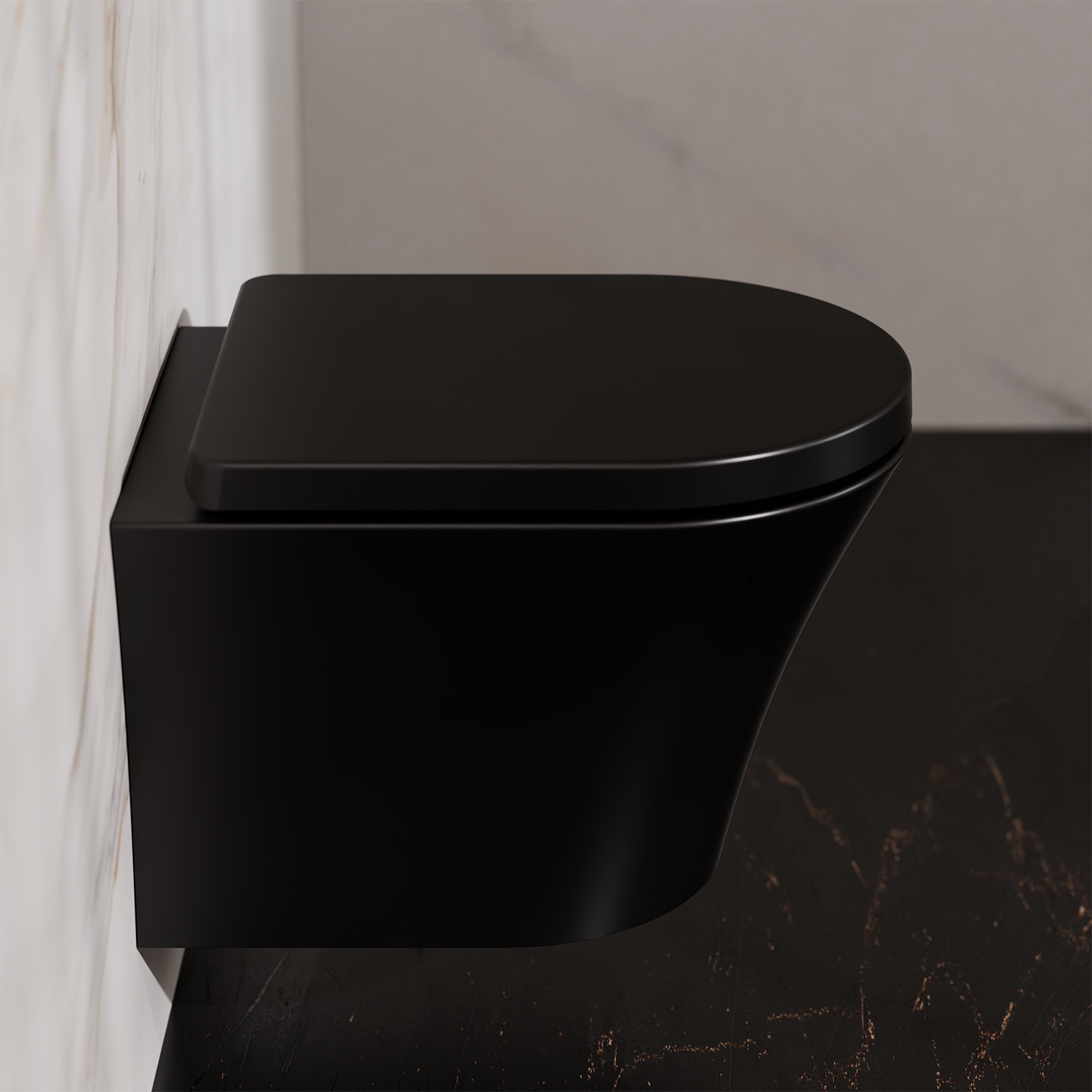Treos Serie 810 Wand-WC Tiefspüler spülrandlos schwarz mit Sitz