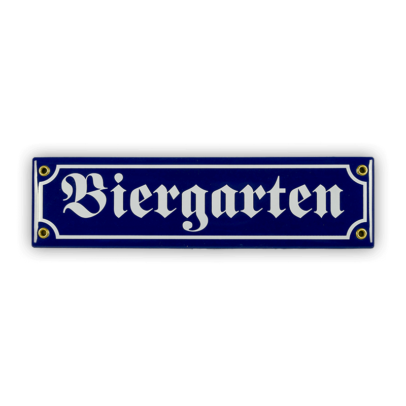 Münder Email Emaille Lagerschilder Biergarten Straßenschild 30x8 cm blau
