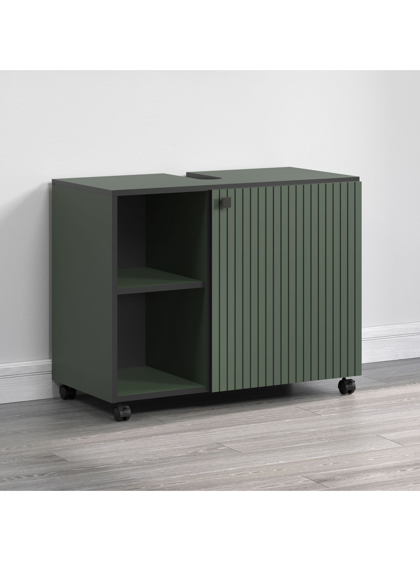 trendteam PureBliss Waschbeckenunterschrank Grün Rollen